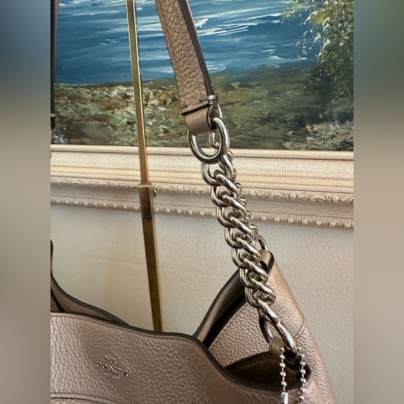 Coach Lexy Metallic Platinum Gold Triple Compartment Shoulder Bag EUC - Picture 4 of 14